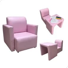Sofazinho Infantil 2 em 1 Mini Poltrona E Mesinha Estofada Sofá Criança Rosa Azul Brincar Desenhar