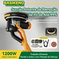 (1200w Bivolt)Lixadeira Elétrica Parede Teto Profissional Telescópica Ergonômica 7 Vel Sem Poeira Com LED e Saco Coletor