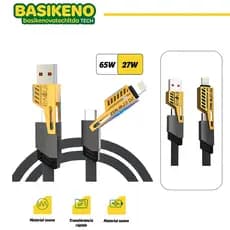 BASIKENO Cabo 4 em 1 65W Carregamento Rápido Lightning + Type-C Trançado Resistente Compatível iPhone e Android Celular