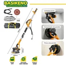 Lixadeira Elétrica Telescópica Parede Teto 1200w Bivolt Profissional Multifuncional Com LED e Saco Coletor 9 Lixas