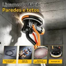 (Sem Poeira) Lixadeira Girafa Parede e Teto 1200W 7 Vel Bivolt Com LED 360° e Saco Coletor Aspirador Extensível Dobrável