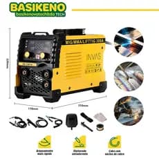BASIKENO Máquina de Solda Inversora 3 em 1 MIG MMA TIG IGBT 300A Bivolt 110 220V Para Aço Inox Alumínio Reparo e Fabrica