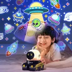 Robô Céu Estrelado Projetor Luz Noturna Com Alto-Falante Bluetooth , Lâmpada LED Rotativa Recarregável USB , Estrela Col