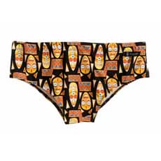 Sunga Slip Preta Estampa Máscaras Africanas – Poliamida Premium | Estilo Moda Praia 2026