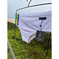 Sunga Branca Masculina com Listras Brasil Forrada Poliamida Premium