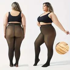 Meia Calça Feminina Plus Size Fio 80 Flanelada Preta Opaca Grossa Inverno Quentinha