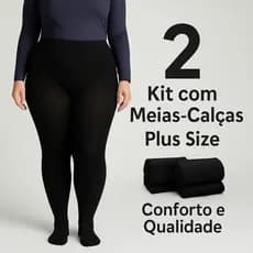 Kit 2 Meia Calça Plus Size Fio 80 Frio Preta Opaca