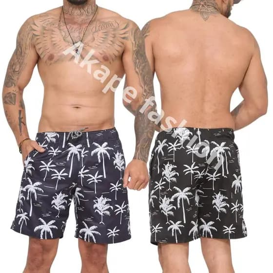 Short Masculino Tactel Coqueiro Mauricinho Acima do Joelho Casual Praia Verão