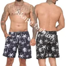 Short Masculino Tactel Coqueiro Mauricinho Acima do Joelho Casual Praia Verão