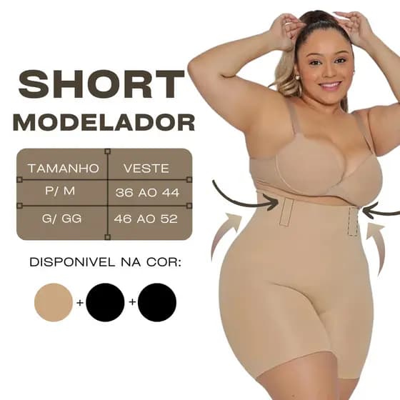 📏Kit 3 Short cinta Modelador Feminino Bege/ Preta Compressão com 4 Barbatanas Sustentação Plus Size🔥