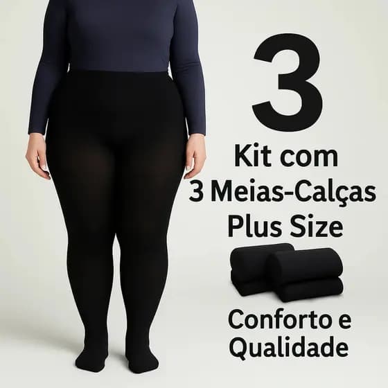 Kit 3 Meia Calça Plus Size Fio 80 Frio Preta Opaca