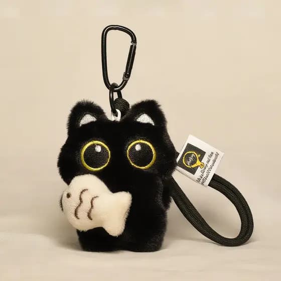 1 Pçs Kawaii Pelúcia Gato Preto & Peixe Boneca Chaveiro Saco Pingente Carro-Acessório Bonito Presente Para Meninas Casai