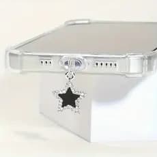 Diamante Preto Estrela Telefone Poeira plug Acessórios Decoração Pendurado Pingente Para iPhone Samsung Tipo-C Porta De