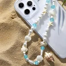 Corrente De Telefone Com Contas De Estrela Do Mar Azul Para Pulseira De Charme Pingente Moderno iPhone Samsung Acessório