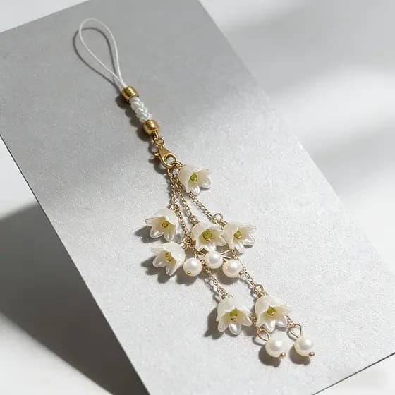 Lírio Do Vale Encantos Telefone Artesanal Bonito Flor Corrente Saco Decoração Ornamento Orquídea Pingente Carro Chaveiro
