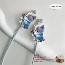 2D Plano 2 Peças Protetores De Cabo De Carregador De Telefone De Gato Fofo Adorável Gatinho Design Conector Capa Para In
