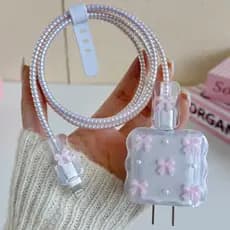 Rosa 3D Bowknot Carregador De Celular Capa Protetora Para IPhone 18/20W Protetores De Fio Enrolador De Cabo Laser