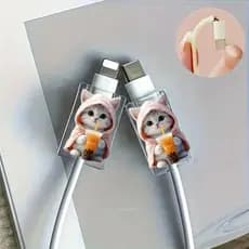 2 Pçs Gatinho Bonito 2D Plástico Transparente Carregador De Telefone Protetor Manga Durável Cabo Saver Para iPhone/Tipo-