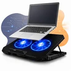 Suporte Notebook Base Refrigerada Ventilação Led Azul Ajustável 2 Cooler Ventoinha Até 17 Polegadas