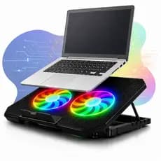 Suporte Notebook Base Led Refrigerada Ventilação Silenciosa Led Rgb Ajustável 2 Cooler 17 Polegadas