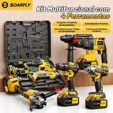 Kit 4em1 Ferramentas Com 2 Bateria  Martelete Esmerilhadeira Lixadeira Parafusadeira Chave Impacto