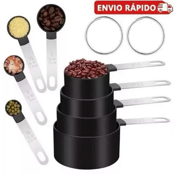 Kit Medidor de Cozinha Com 8 Peças Colher Xicaras Medidora de Alimentos Aço Inox