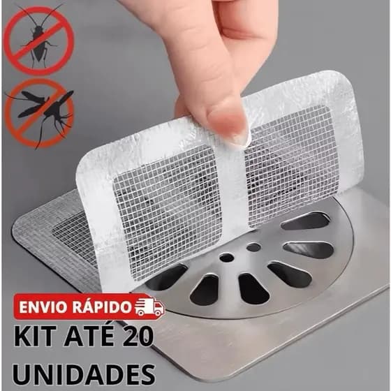 Kit 10/20 Filtro de Ralo Descartável 10x10 – Autoadesivo Proteção Contra Baratas Mosquitos e Cabelos