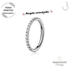 Piercing Argola Cravejada Click Titânio ASTM F136 Hipoalergênico Zircônia Nariz, Orelha, Rook, Conch, Helix 8mm/10mm