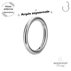 Piercing Argola Click Titânio ASTM F136 Hipoalergênico Articulado Liso 8mm Segmentado Helix Septo Tragus