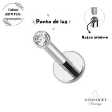 Piercing Labret Titânio ASTM F136 Hipoalergênico Ponto de Luz Zircônia 6mm/8mm Tragus Conch Australianos Lobulo