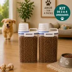 Kit 2 a 4  Potes de Ração Dispenser Herméticos 2L Para Pet Cachorro Gato Com Vedação e Copo Medidor -Conservação Premium