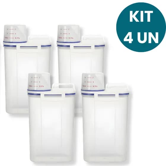 Kit 4 Potes Herméticos 2,5L Ideal para Mantimentos Cozinha Lavanderia Multiuso