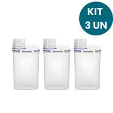 Kit 3 Potes Herméticos 2,5L com Tampa Vedante para Cozinha Lavanderia Multiuso