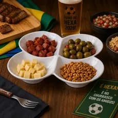 Bandeja Petisqueira Melamina 4 Divisórias Servir Petiscos Molhos Festa Happy Copa 2026 Resistente