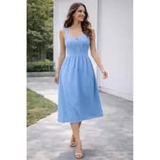 Vestido Midi Feminino Tecido Duna Alcinha com Elástico,Costa  Lastex Verão Elegante