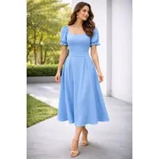 Vestido Midi Feminino  Manga Curta Rodado – Look Elegante para Festa e Uso Casual
