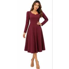 Vestido Midi Evasê Manga Princesa Moda Evangélica Elegante com Cintura Marcada para Inverno