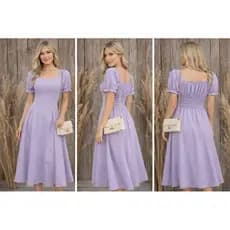 Vestido Midi Rodado Manga Curta Feminino Elegante Festa Casual Verão
