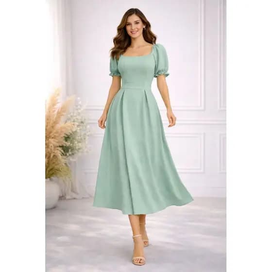 Vestido Midi Feminino Rodado Manga Curta | Look Verão Elegante