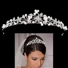 Tiaras Daminha Debutante - Noiva Prateado Flores Brancas com Pérolas – Estilo Sofisticado Madrinha