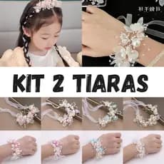 Kit Tiaras Infantil Luxo com Pérolas e Flores – Acessório para Princesa, Festa e Casamento
