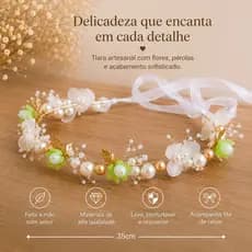Tiara Flores e Pérolas Acessório de Cabelo para Casamento Daminha Florista Debutante