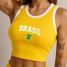 Cropped Brasil Regata Feminino Amarelo Copa Moda 2026