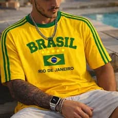 Camiseta Brasil Oversized Masculina StreetWear 100% algodão
