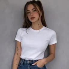 T-shirt Básica Baby Look Feminina Básica Dia a Dia Uniforme 100% Algodão Confortável