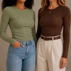 Kit 2 Blusas Feminina Ribana Canelada Manga Longa Básica Gola Redonda Dia a Dia