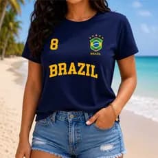 Blusa Feminina Brasil Copa do Mundo T-Shirt Baby Look Verão Algodão