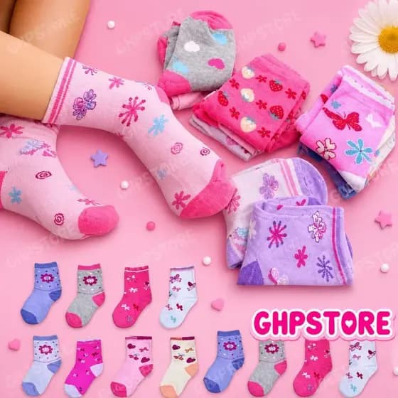 Kit Meias infantil feminina 0 a 10 anos cano longo com desenho divertidos com algodão