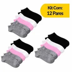 Kit 24 Pares de Meia Soquete Feminina Lisa Mulher Pro Dia a Dia