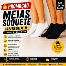 kit 3/6/9/12 Meia Soquete lnvisivel Unissex Fresca Respiráveis Dia a Dia